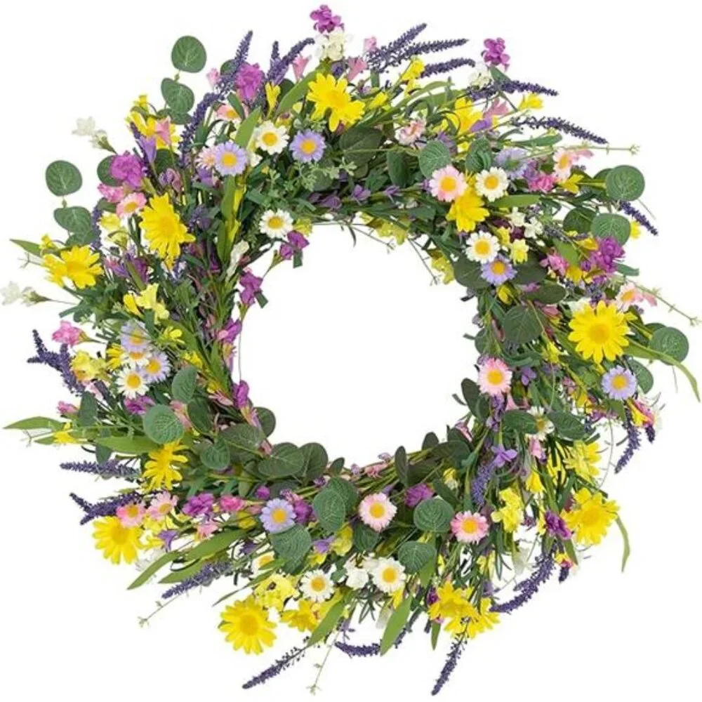 Artificial Spring Wreath 22Inch Spring Wreaths for Front Door Summer Door Wreath